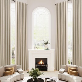 Joywell 100% Blackout Extra Long Linen Curtains 17ft Beige Black Out Curtain 204 Inches Neutral Boho Farmhouse Drapes with Back Tab for Bedroom Living Room Office High Ceiling Window 1 Panel 52x204