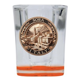 R and R Imports Sora Italy Mementos Souvenir 2 Ounce Shot Glass Square Orange Base 4-Pack