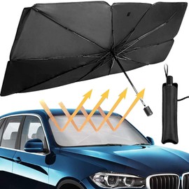 TOPKU Parasol para parabrisas de coche, paraguas reflector plegable para coche, mantiene tu vehículo fresco y bloquea los rayos UV, fácil de usar y almacenar, se adapta a la mayoría de parabrisas de coche (58.7 a 31.1 pulgadas)