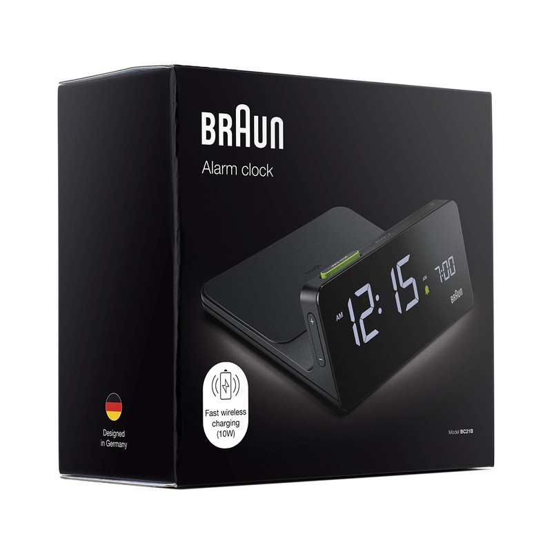 Braun Digital Alarm Clock with VA LCD Display, 10W Qi