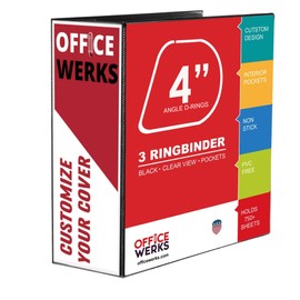 3 Ring Binder, Professional Angle D Ring Binder 4 Inch, Presentation Folder for Standard Pages 8.5 x 11 with Pockets, Crystal Clear View Black Binder (4 Pack)