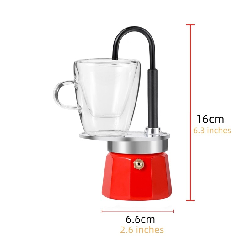 MVPLUE-Mini Express Swiss Single Tube Moka Pot Aluminum Red，Moka Set