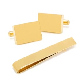 Ox & Bull Trading Co. Engravable Rectangle Gold Cufflinks and Tie Bar Gift Set