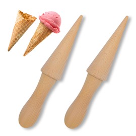 Ooyhool 2Pcs Ice Cream Cone Molds, Reusable wooden Cream Horn Molds Waffle Cones Pizzelle Roller Egg Roll DIY Mold for Kitchen Cooking and Baking