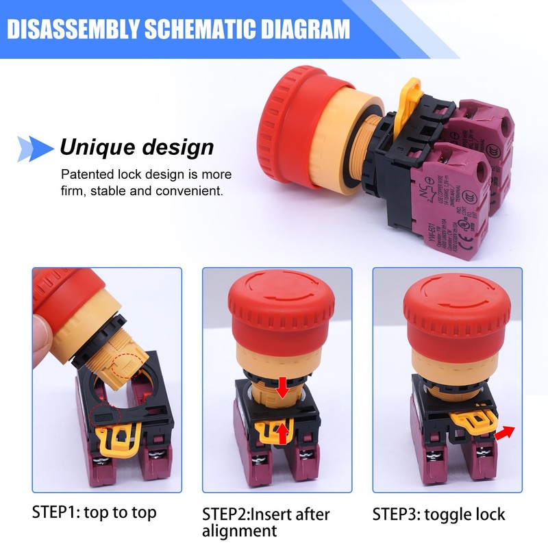 Taiss 22 mm Emergency Stop 2NC Red Mushroom Locking Emergency