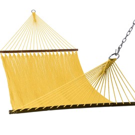 Lazy Daze Hammocks 10.5 FT Double 2 Person Caribbean Rope Hammock, Hand Woven Polyester Hammock with Spreader Bars, for Outside Outdoor Backyard Patio Poolside,450 LBS Capacity, Yellow