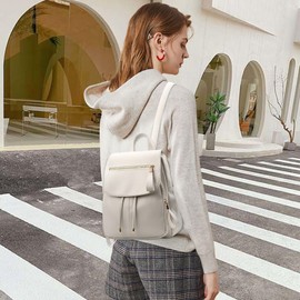 DORRISO Elegant Women's Small Backpack Lightweight PU Leather School Backpacks Classic Cute Daypack for Travel Casual Holiday Daily Outdoor Women Waterproof Backpack, White, Backpack