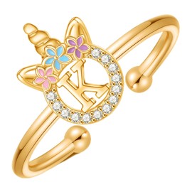 Initial Rings for Teen Girls,14K Gold Plated Initial Rings for Girls Alphabet Letter K Stackable Rings for Girls Initial Ring Adjustable Initial Rings for Teen Girl Gifts Unicorns Gifts for Girls