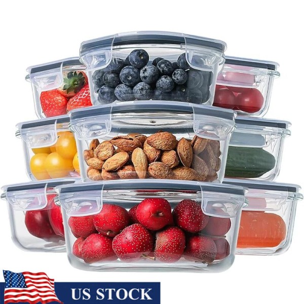 18 Piece Glass Food Storage Containers Airtight Meal Prep BPA