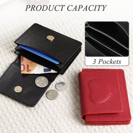 AdiStylinno Women's Small Purse, Portable Leather Mini Purse with 3 Pockets, Small Purse, Women's Cute Heart Coin Purse, Card Holding Coin Purse, black, Minimalist