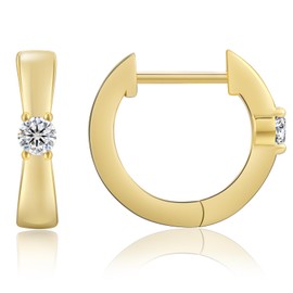 KRKCLIFE Hoop Earrings for Women with Moissanite, 15mm 925 Sterling Silver Huggie Hoops Earrings, 14K Gold Plated Hypoallergenic, Bow Design Jewelry Gift for Girl Women