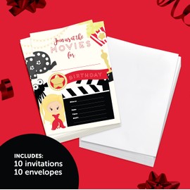 Desert Cactus Movies Happy Birthday Invitations Kids Party Invite Cards (10 Count) With Envelopes Boys Girls (10ct) Style 1