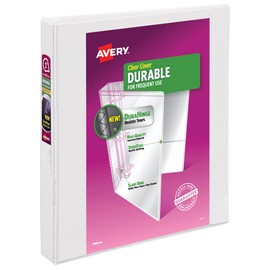 Avery Durable View 3 Ring Binder, 1 Inch Slant Rings, 1 White Binder (17012)