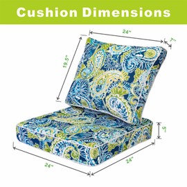 JMKaixin Outdoor Seat/Back Deep Chair Cushion Set for Patio Furniture - Lounge Chair Cushions with Zipper - Water-Resistant Patio Chair Cushions 24x24