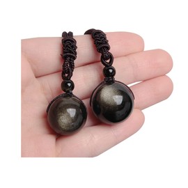 Acxico 2pcs Rainbow Eye Obsidian Golden obsidian Bead Pendant Necklace Jewelry For Woman Men (Type1 18mm +Type2 20mm)