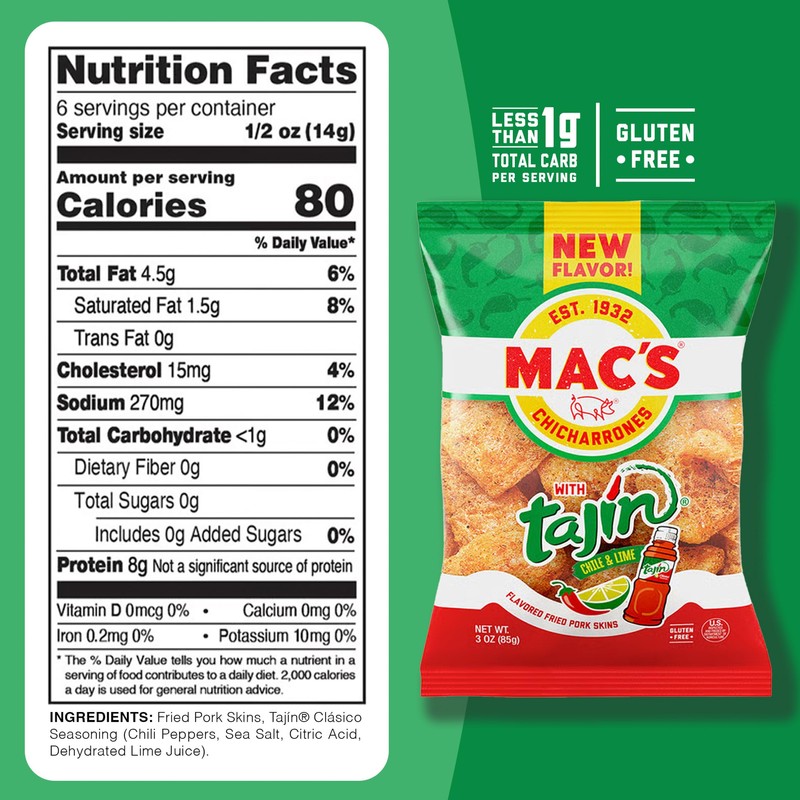 Mac's Tajin Chili Lime Fried Pork Skins - Tajin Chili