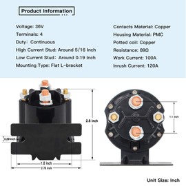 Yixin 36V Continuous Heavy Duty Solenoid Relay Switch 609428 606971 614012 624317 608897 Fit for 2008-current E-Z-GO Electric RXV Vehicles