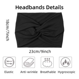 AKTVSHOW 7'' Wide Headbands for Women, 10 Pack Large Boho Turban Headband Fashion Non Slip Hairbands Thick Head Wraps Yoga Workout Hair Accessories