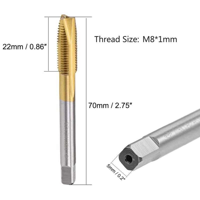 TA-VIGOR M8 x 1mm Spiral Point Plug Thread Tap, 3