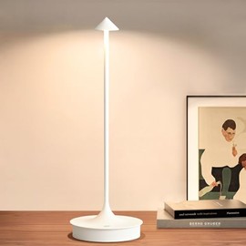 JICAI Small Cordless Table Lamp Rechargeable, Battery Operated Desk Lamp, 4000mAh LED Touch Lamp, Dimmable Portable Outdoor Waterproof Wireless Table Light for Restaurants/Bars/Outdoor(1PC,White)