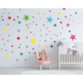 ELES VIDA - 100 Stars Wall Stickers for Children's Room - Wall Sticker Set - Pastel Colours, Baby Starry Sky for Sticking Wall Sticker Wall Decoration - Wall Film, Toddlers, Colourful