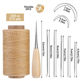 273 Yards Upholstery Repair Waxed Thread Kit, Leather Waxed Thread Sewing Kit Including Sewing Thread Needle Awl Thimble, Leather Sewing Kit for Carpet Sofa Shoe Sewing and Repair (Natural Color)