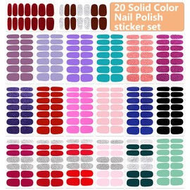 WOKOTO 20 Sheets Nail Polish Strips Set 10pcs Solid Color Nail Strips and 10pcs Glitter Solid Color Full Nail Wraps Real Nail Polish Stickers for Women Nails Art with Nail File