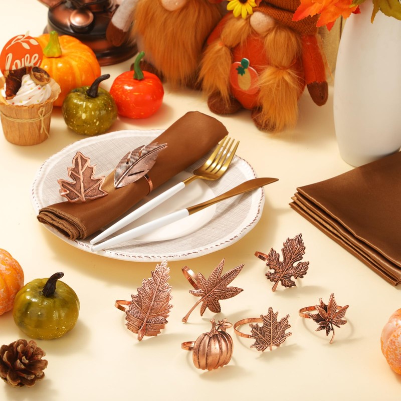 Suttmin 8 Sets Fall Thanksgiving Cloth Napkins and Napkin Ring