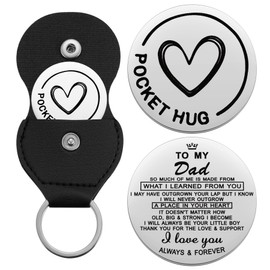 To My Dad Pocket Hug Token Gift for Men Father's Day Gifts for Dad from Son Daughter Christmas Birthday Keyring Gift for Father Double Sided Message Engraved with Leather Keychain