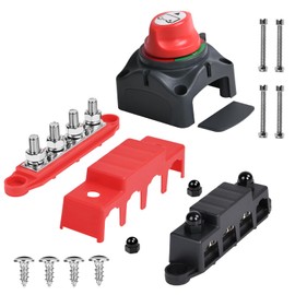 250A 12V Bus Bar 3/8" Power Distribution Block 4 Studs Junction, 12-48 V Battery Power Cut Master Switch, Use to Marine, Automotive, and Solar Wiring