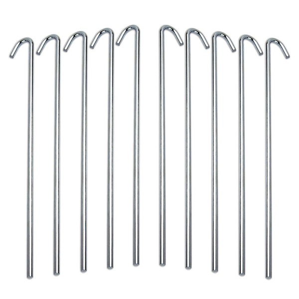 Tent Stakes For Outdoor Camping Heavy Duty Metal, Galvanized Rust-Free Yard Stakes, 10 Garden Edging Fence Hook | Garden Stakes For Gardening & Canopies, Tent Pegs - By Ram-Pro