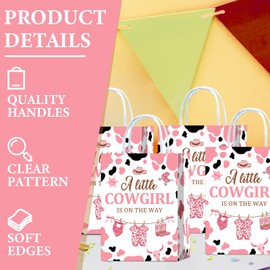 Roselush 16pcs A Little Cowgirl Is On The Way Western Theme Baby Shower Decorations Baby Shower Bags for Girls, Pink Western Cowgirl Baby Shower Themes Party Favor Bags