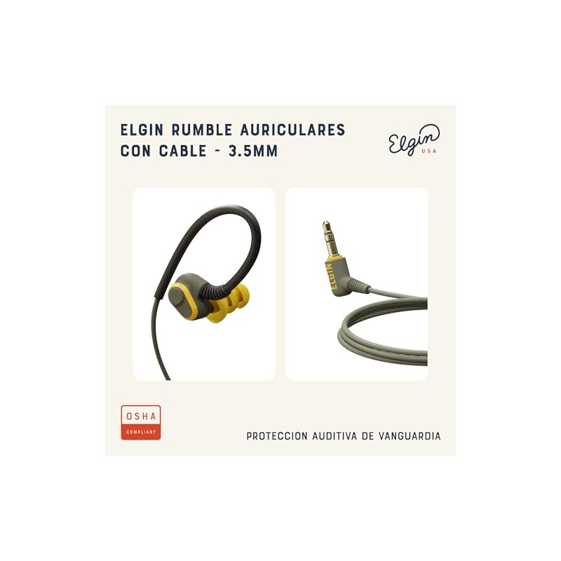 Elgin Rumble auriculares con cable para protección auditiva con micrófono,