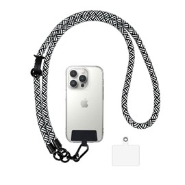 Cell Phone Lanyard, Universal Crossbody Adjustable Shoulder Neck Phone Strap,Phone Tether Tab with Phone Patch for All Smartphone (Black White)