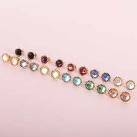 JMFENFA 11 Pairs Crystal Rhinestone Stud Earrings Gold Plated Stainless Steel Multicolor Dance Stud Earrings Set for Women (Gold 8mm)