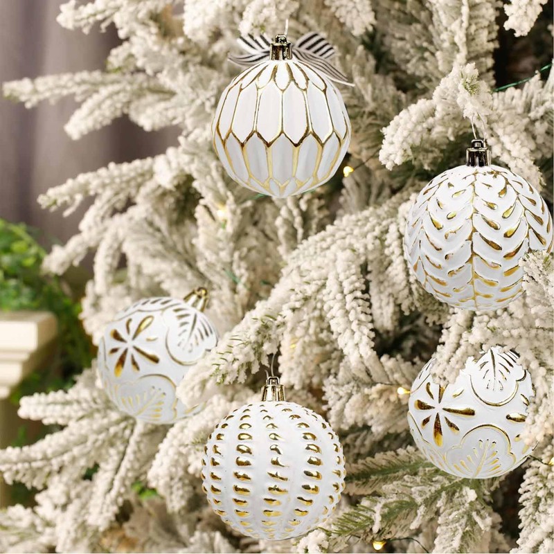 SVNVIOZ White Gold Christmas Baubles Decorations, 16Pcs 8cm Christmas Tree