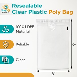 Shop4Mailers 6 x 9 bolsas de plástico transparente autoadhesivas de 1,5 ml, Paquete de 100