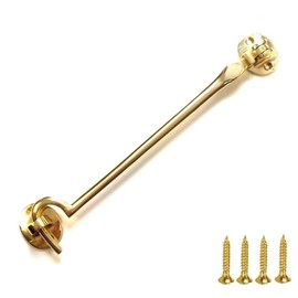 TERF® 200mm Heavy Duty Polished Brass Cabin Door Hook and Eye Lock 200mm (8 inch) Cabinet Latch including Fixing Screw For Door Gate Window Closet Shed Latch - Pack of 1