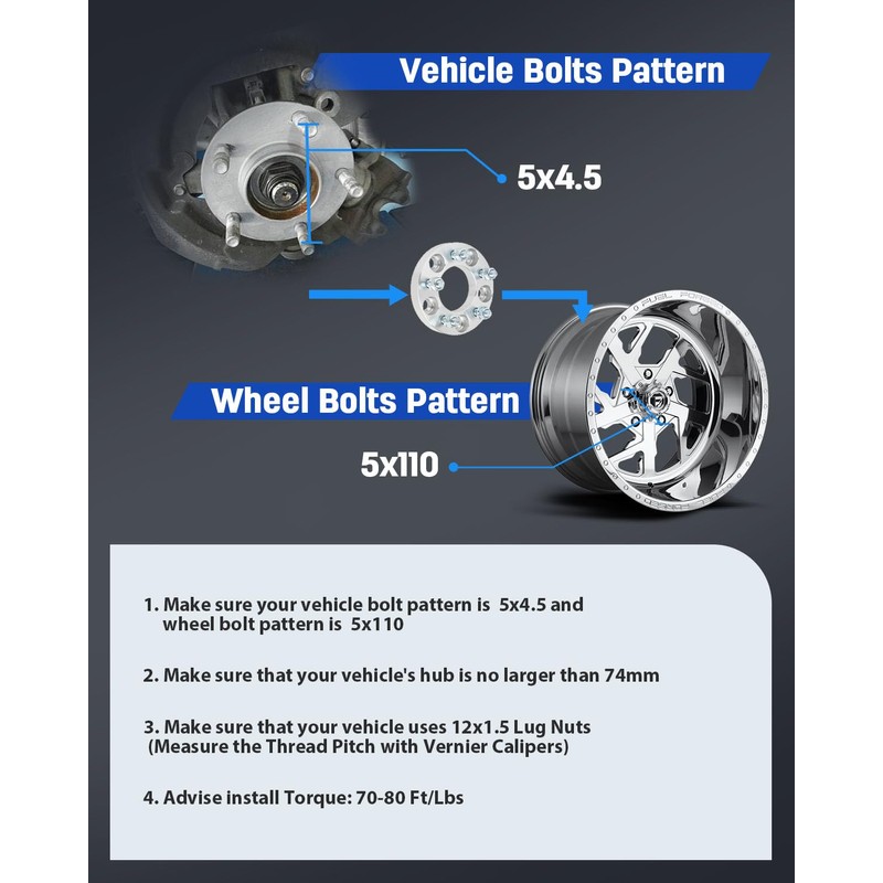ECCPP 4PCS change bolt pattern from 5x4.5 to 5x110 Wheel