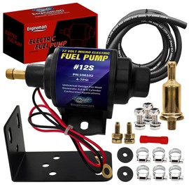 ENGINEMAN Micro Electric Gasoline Fuel Pump Universal with 5/16 Inch (8mm) ID Fuel Line Hose 6.56FT 12V 1-2A 35GPH 4-7 P.S.I. Operating Fuel Pressure