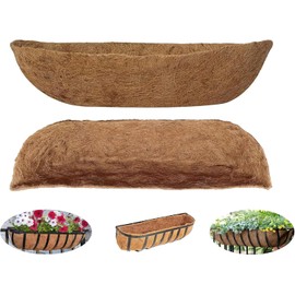 LAVZAN 36 inch Replaceable Coco Liner for Railing Basket Horse Trough Coco Liner for Window Box, Coco Liner for Fence Flower Baskets 100% Natural Coir Liners for Basket (36 in / 4Pcs)