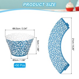 PATIKIL Cupcake Wrappers Paper, 50 Pack Baking Cups Standard Vine Decoration for Anniversary Birthday Weddings and Parties, Reflective Blue