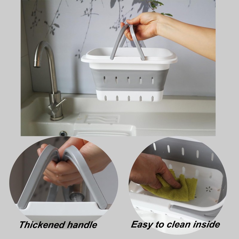 MINDFARGE Portable Folding Plastic Bath Caddy with Handle, Perforated, Travel