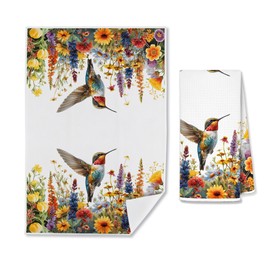 Forest Charger Luxury Floral Bird Towel - Elegant Watercolor Gift for Mom, Wife, Grandma - 16x24 Inch Waffle Weave Decorative Kitchen Towel