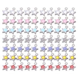 MSCFTFB 70 Pieces Assorted 7 Colors Small 5 Star Jewelry Charms Heart Star Shaped Enamel Pendant Charms Flatback Beads for Earring Bracelet Chocker Making Wine Charms DIY Gift Craft Supplies