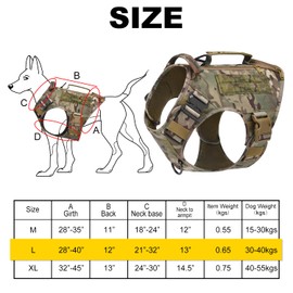 Tactical Dog Harness for Medium and Large Dogs No Pull Adjustable Dog Vest for Walking Military Dog Harness with Handle Dog Vest with Molle Panels (Camouflage (Vest only), L)