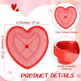 Bokon 6 Pcs Valentine's Day Heart Shaped Basket 6.7 Red Heart Plastic Basket Small Galentine Bucket Gift Party Favor Container Storage Anniversary Table Centerpieces, Wedding Bride Shower Home Decor
