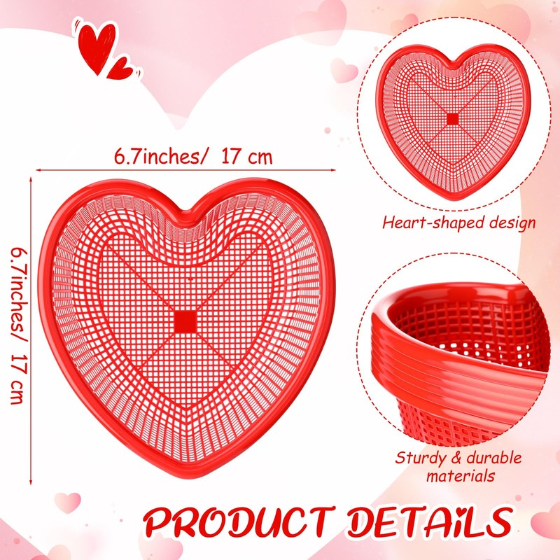 Bokon 6 Pcs Valentine's Day Heart Shaped Basket 6.7 Red