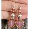 Silver with Dusty Pink Bead Dangle Earrings Heart Love Jewelry
