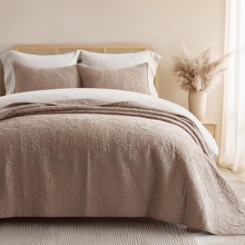 EVERGRACE 100% Cotton Paisley Quilt Set, King Size 3 Piece Set – Prewashed Lightweight Bedspread with 2 Shams, Soft & Breathable Matelasse Coverlet for All-Season Comfort, Dusty Brick